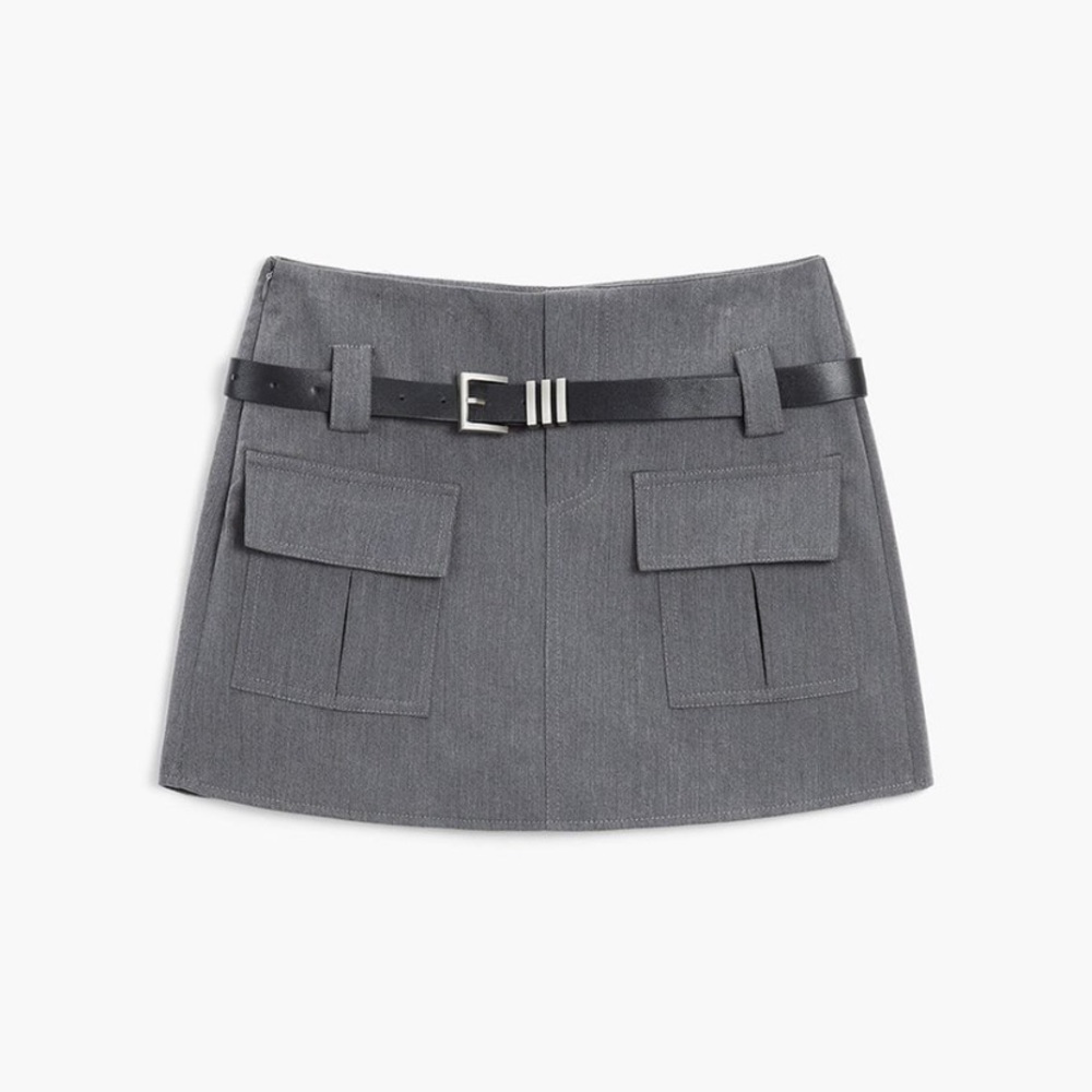 Modern Academia belted zippered mini skirt